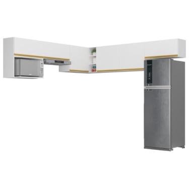 Imagem de Kit Armário Cozinha Modulada Aéreo Canto 230cm 6 Peças Veneza Multimóveis Mp2296 Branco/dourado
