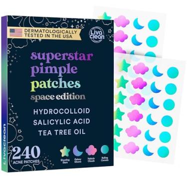 Imagem de LivaClean Adesivos holográficos bonitos para acne de 240 CT - Edição espacial com ácido salicílico e óleo de melaleuca para rosto - adesivos de espinhas de estrela hidrocolóide