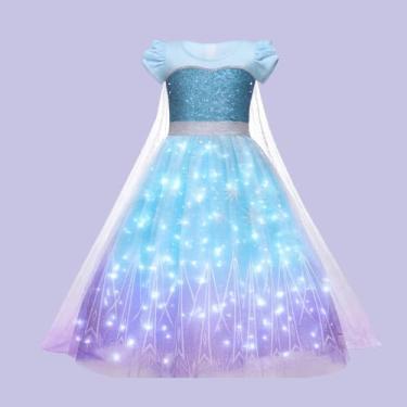 Imagem de Kit Fantasia Elza Frozen Menina Vestido Tule Com Capa Festa Dia das Crianças Halloween princesa Acessórios Jardim Juvenil Fada (G)