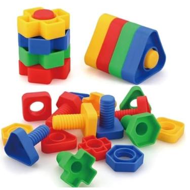 Imagem de Brinquedo Educativo Encaixe Parafuso Rosca Infantil Educacional Montessori parafusos crianças Ideal Para Coordenação Motora