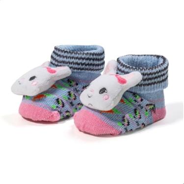 Imagem de Meia Pantufa Bichinho Recém Nascido Maternidade Enxoval Algodao Dallf (Azul/Rosa, Rn)