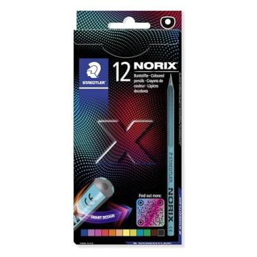 Imagem de STAEDTLER Lápis de Cor NORIX 186 C12 – Estojo Com 12 Cores Super Vibrantes, Design Ergonômico Antideslizante, Madeira Reutilizada, Estilo X‑treme para Jovens Criativos