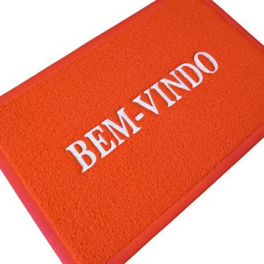 Imagem de Capacho Tapete de Entrada Bem Vindo 60cm x 40cm PVC Vermelho