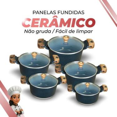 Imagem de Conjunto Panelas Revestimento Cerâmico Cinza interno Antiaderente Alum