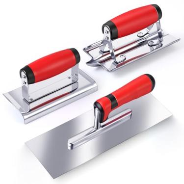 Imagem de Lanties O conjunto de 3 ferramentas de concreto de aço inoxidável inclui espátula de acabamento manual (28 cm x 10 cm), cortador de concreto (15 cm x 7,6 cm) e Groover (16,8 cm x 7,6 cm) kit de