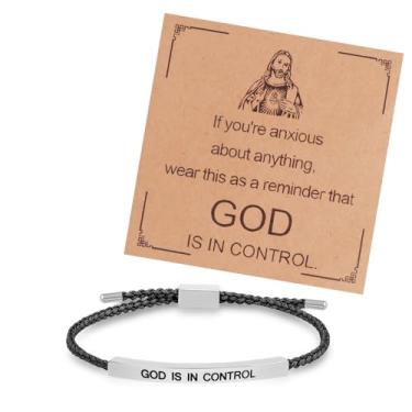Imagem de LANWLOSI Pulseira feminina God Is in Control gravada em ouro com tubo God Is in Control ajustável, feita à mão, bíblia, trançada, brace-let fé cristã, joias religiosas, presentes para ela, Large