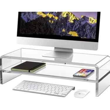 Imagem de Wymexen Suporte de monitor de acrílico - Riser de 2 níveis de 16/20 polegadas para iMac, PC, desktop, laptop, TV com prateleira de armazenamento, organizador de mesa de escritório em casa