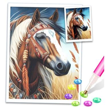 Imagem de MOER SKY Kit de pintura de diamante para adultos 5D O belo cavalo indiano broca completa kit de arte de diamante DIY conjunto de pintura de pedras indianas quarto sala de estar decoração de parede