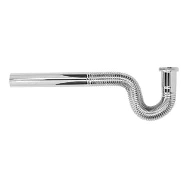 Imagem de Latão Flexível P Trap Pipe Corrugado Decorativo Sem Odor Dobrável Sink Drain Tubing para Banheiro G1 1/4in Acabamento Prata Proof Durable Fácil Instalar