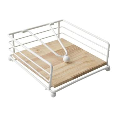 Imagem de IEUDNS Porta-guardanapos de mesa, enfeite moderno de ferro, fácil acesso, prático, quadrado, 7" x 7" suporte de papel para decoração de balcão de, Branco