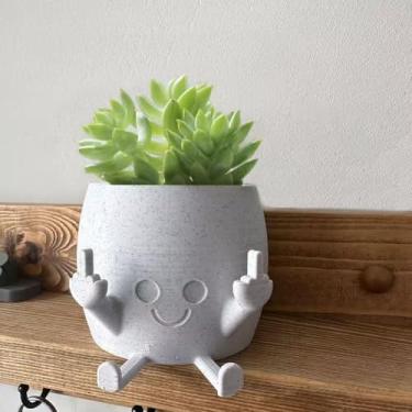 Imagem de Vaso de plantas sorridentes com dedos do meio para cima, vasos de flores para suculentas, vaso de resina engraçado para ambientes internos e externos