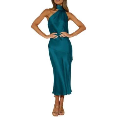 Imagem de Vestido de noite feminino sem ombro com babados longos de cetim - Yong