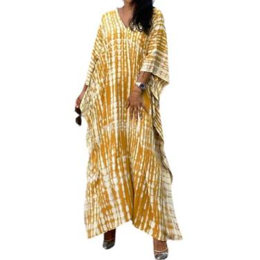 Imagem de Vestido Kaftan SMUDGE Life para mulheres plus size amarelo de verão