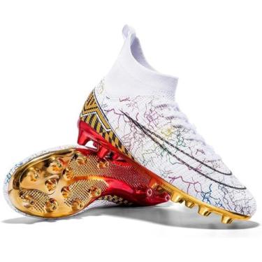 Imagem de Tênis de futebol masculinos de futebol com pontas longas, couro e borr