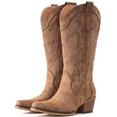Imagem de Botas de cowboy IUV Western Cowgirl femininas de salto grosso no meio 