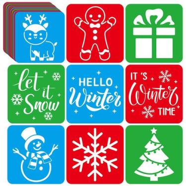 Imagem de Conjunto de estêncil Qyeahkj 36 peças de inverno, 20 x 20 cm, Natal, c
