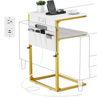 Imagem de Mesa final em forma de C Vagusicc com carregamento e armazenamento USB