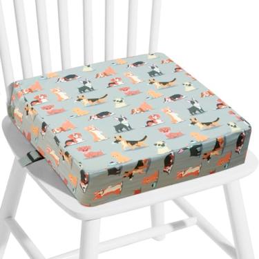 Imagem de Assento infantil com cinto de segurança ajustável de 8 cm extra grosso macio almofada infantil lavável para mesa de jantar (Cão verde)