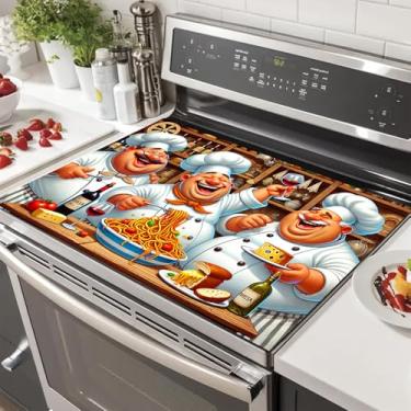 Imagem de HOMETITUTE Capas de fogão para fogão elétrico 71 x 50 cm, protetor de tampa de fogão de vidro de diatomita, resistente ao calor, antiderrapante, tapete de cozinha decorativo para bancadas e pias