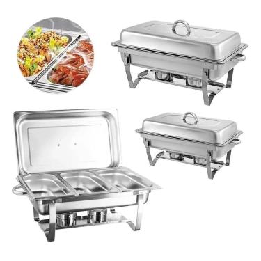 Imagem de Kit 3 Rechaud Retangular 9 L Com 3 Cubas 1/3 Banho Maria