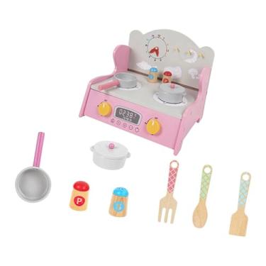 Imagem de YIJU Conjunto de cozinha infantil, simulação de fogão, cozinha de madeira artesanal, brincadeira de faz de conta, Pink Set a