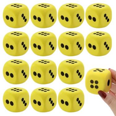 Imagem de 12 Pieces EVA Foam Dice 1.5 Inches Big Dice with Number Dots for Christmas Game Math Classroom Party Favors Bag Stuffers (Yellow)