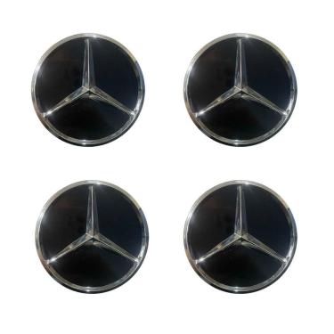 Imagem de 4X Calota Centro De Roda Mercedes Preto Brilhante 74Mm
