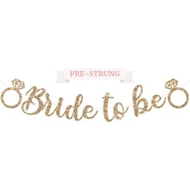 Imagem de Pre-Strung Bride To Be Banner - NO DIY - Gold Glitter Bachelorette Bridal Party Banner in Script - Pre-Strung Garland on 8 ft Strand - Gold Bachelorette Bridal Party Decorations & Decor. Did we mention no DIY?