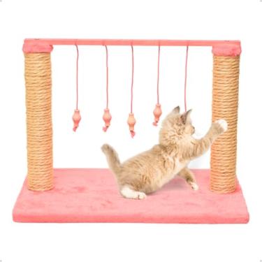 Imagem de Arranhador para Gatos com Poste e Varal - Brinquedo Interativo para Unhas e Diversão(Premium Rosa)
