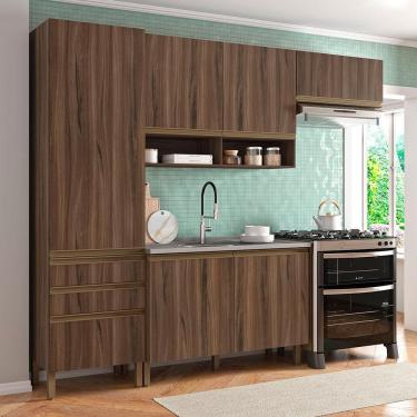 Imagem de Cozinha Compacta Bartira Jaspe com 1 Pia, 6 Portas, 3 Gavetas e 6 Prateleiras - 260,4 cm de Largura