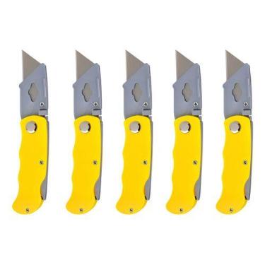 Imagem de Kit 5 Estilete Profissional Gesseiro Drywall Dobrável Bolso - Bomvink