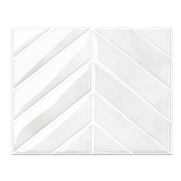 Imagem de Chevron – Azulejo de parede adesivo adesivo para cozinha, banheiro, escritório, branco liso com um toque de bege - 5 folhas