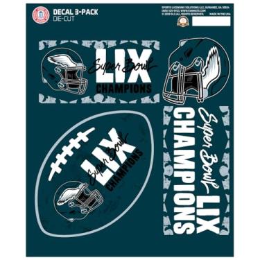 Imagem de Fanmats Conjunto de 3 peças de decalque de vinil resistente a UV Super Bowl LIX Champions do Philadelphia Eagles - 3 tamanhos variam - para coolers, notebooks, laptops e muito mais - mostre seu