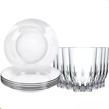 Imagem de Jogo De Pratos Fundos Aparelho De Jantar Em Vidro (Prato Liso + Konia)