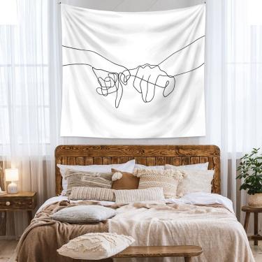 Imagem de Tapeçaria para pendurar na parede Minimalist Line Art Pinky Promise 130x150cm