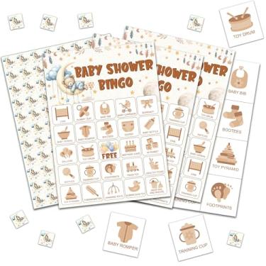 Imagem de Jogos de bingo para chá de bebê, urso de lua marrom, jogo de bingo para adultos e amigos, jogos de festa revelados de gênero, presentes ideais para atividades de festa de chá de bebê, lembrancinhas de