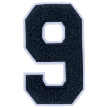 Imagem de 1 Patch de número de chenille preto de 25,4 cm com borda branca, aplique de ferro para roupas, jaquetas, mochilas, estilo universitário, número grande, par com adesivos de letras universitárias (preto