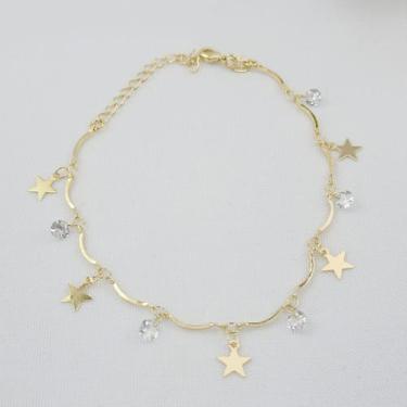 Imagem de Pulseira Banhada A Ouro Com Estrelas E Pedras De Zircônia Bijou Art