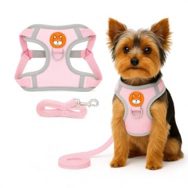 Imagem de Peitoral Refletivo para Cachorros e Gatos com Guia Ideal para Passeios Noturnos (ROSA, M)