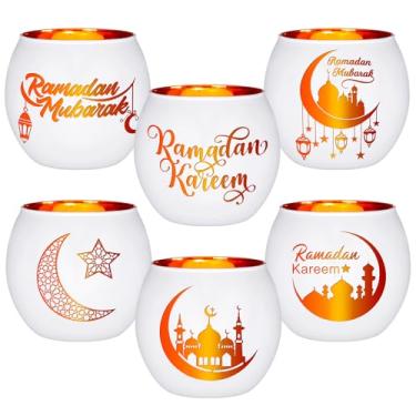 Imagem de FoldTier 6 peças de castiçais votivos Ramadan Kareem de vidro Eid Tealight para mesa centro de mesa decoração de festa muçulmana decoração de mesa de casa islâmica presente