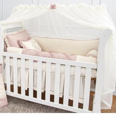 Imagem de Mosquiteiro para Berço em Voil de Seda Luxo – Cortinado Delicado p/Berço Americano, Acabamento em Cetim, Proteção Antimosquito(MosquiteiroVoilPalhaRose)