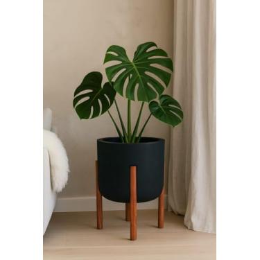 Imagem de Vaso de Plantas Decorativo com pé de Madeira Luxo para Casa (PRETO)