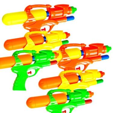 Imagem de Kit 6 Pistola Arminha Water Gun Lança Água Brinquedo 23cm Brincadeira 