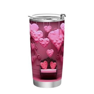 Imagem de Wassud Copo de balão romântico rosa de 590 ml com tampa e canudo, copo isolado a vácuo de parede dupla de aço inoxidável, caneca de café de viagem para bebidas frias e quentes