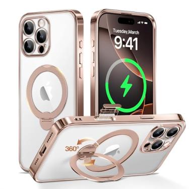 Imagem de Capa Desert Titanium para iPhone 16 Pro Max com suporte magnético giratório de 360°, [compatível com Magsafe] [proteção militar] [suporte de anel embutido] capa de telefone com controle de câmera para