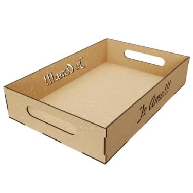 Imagem de Bandeja MDF Cru 30x20x6 para Decoração de Festa e Cesta para Presentes Coração, Estrela, Te Amo, Feliz Aniversário e Lisa ( )