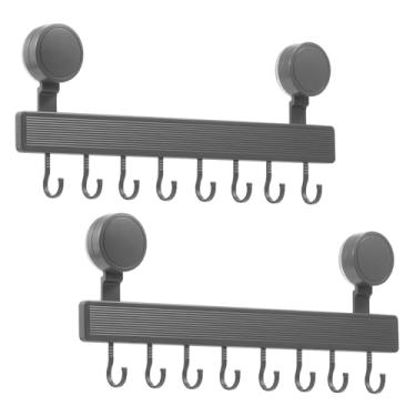 Imagem de 2 peças de rack de utensílios de cozinha, sem gancho de perfuração com ventosa e 8 cabides, organizador de montagem de parede ajustável para pano de utensílios de cozinha