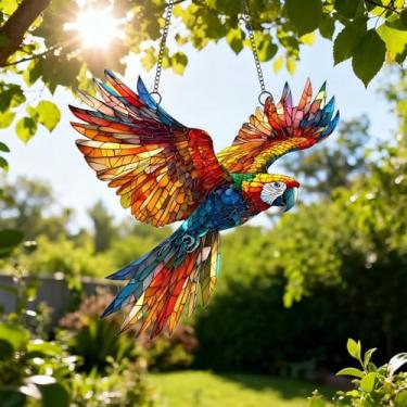 Imagem de 1 pç Arara Colorida Acrílico Suncatcher Pendurado, Decoração de Janela de 18 cm com Design Estilo Vitral Impresso, Arte de Parede Rainbow Maker, Ideia de Presente e Ornamento de Jardim Uso Interno