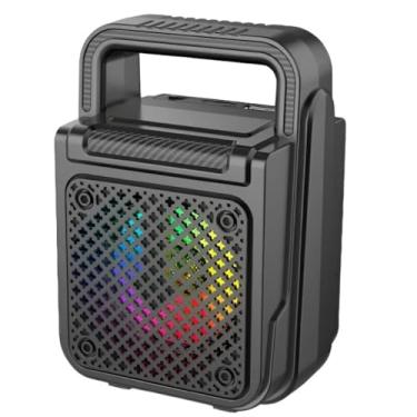 Imagem de Caixa de Som Bluetooth 8W Portátil com TWS 16W, Rádio FM, Cartão TF, USB, Bateria 1200mAh, Iluminação RGB, Som Hi-Fi, Graves Poderosos e Compacta para Uso Interno e Externo em Festas e ao Ar Livre