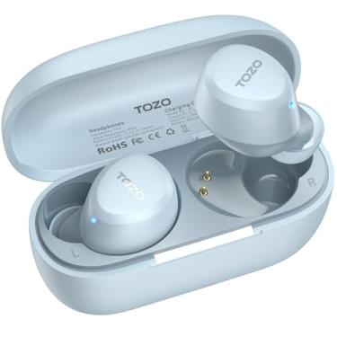 Imagem de TOZO A1 Mini fones de ouvido sem fio Bluetooth 5.3 intra-auriculares com microfone embutido, à prova d'água IPX5, som imersivo, fone de ouvido com conexão de longa distância e estojo de carregamento